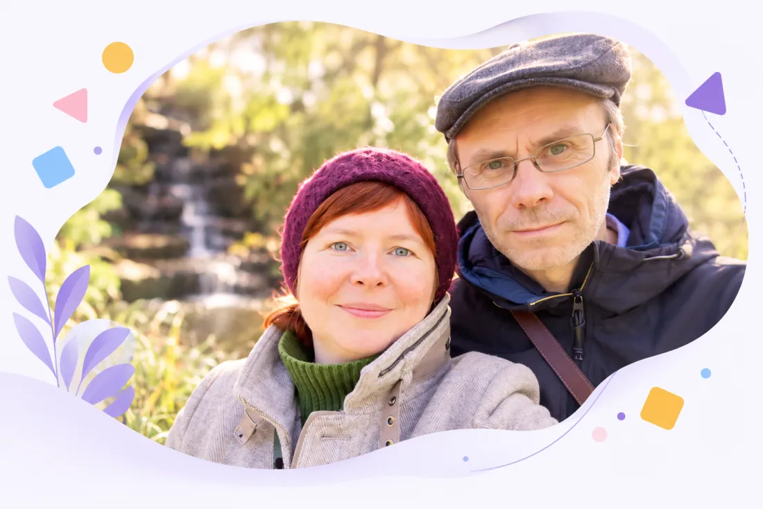 Lina und Vladimir, das Team hinter Kreativlabor-online, bei einem Spaziergang im Park