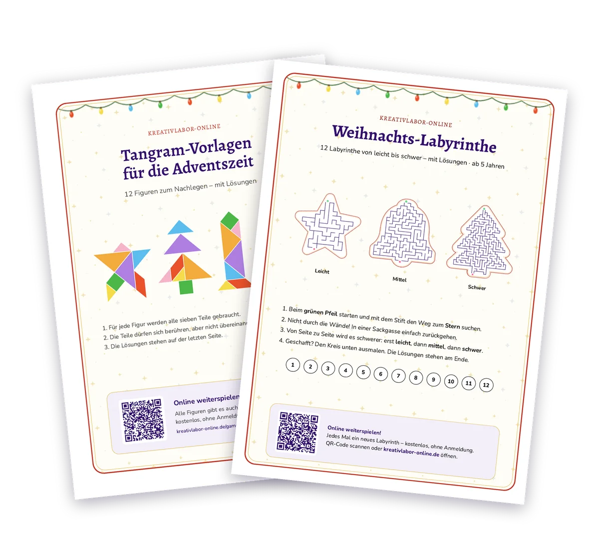 Weihnachts-Paket: Tangram-Figuren und Weihnachts-Labyrinthe zum Ausdrucken